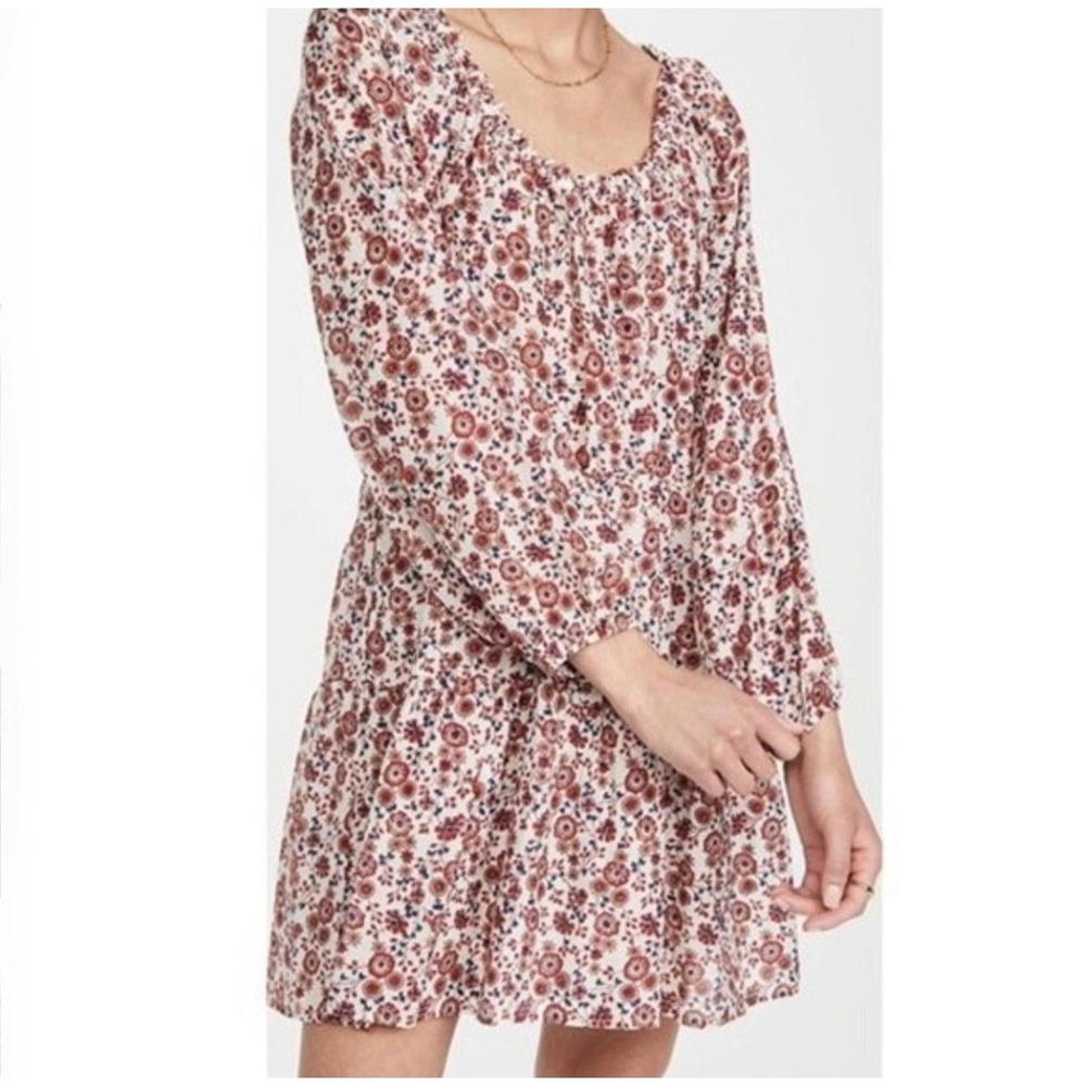 Xirena Dalyn Cotton Silk Floral Tiered Mini Dress Medium Red Blue Peasant Boho